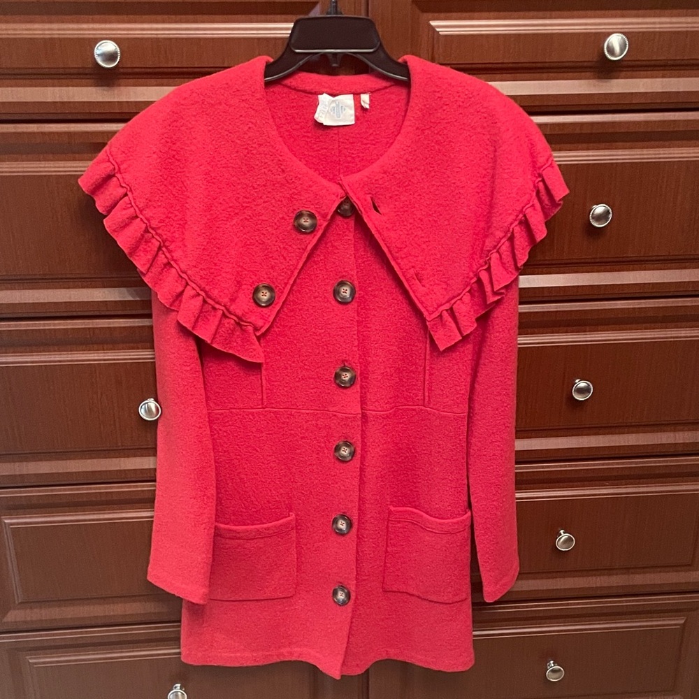 Anthropologie HWR Burnt Orange Ruffled Wool Jacket